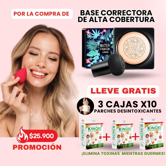 Base correctora de alta cobertura + 🎁30 Parches desintoxicantes